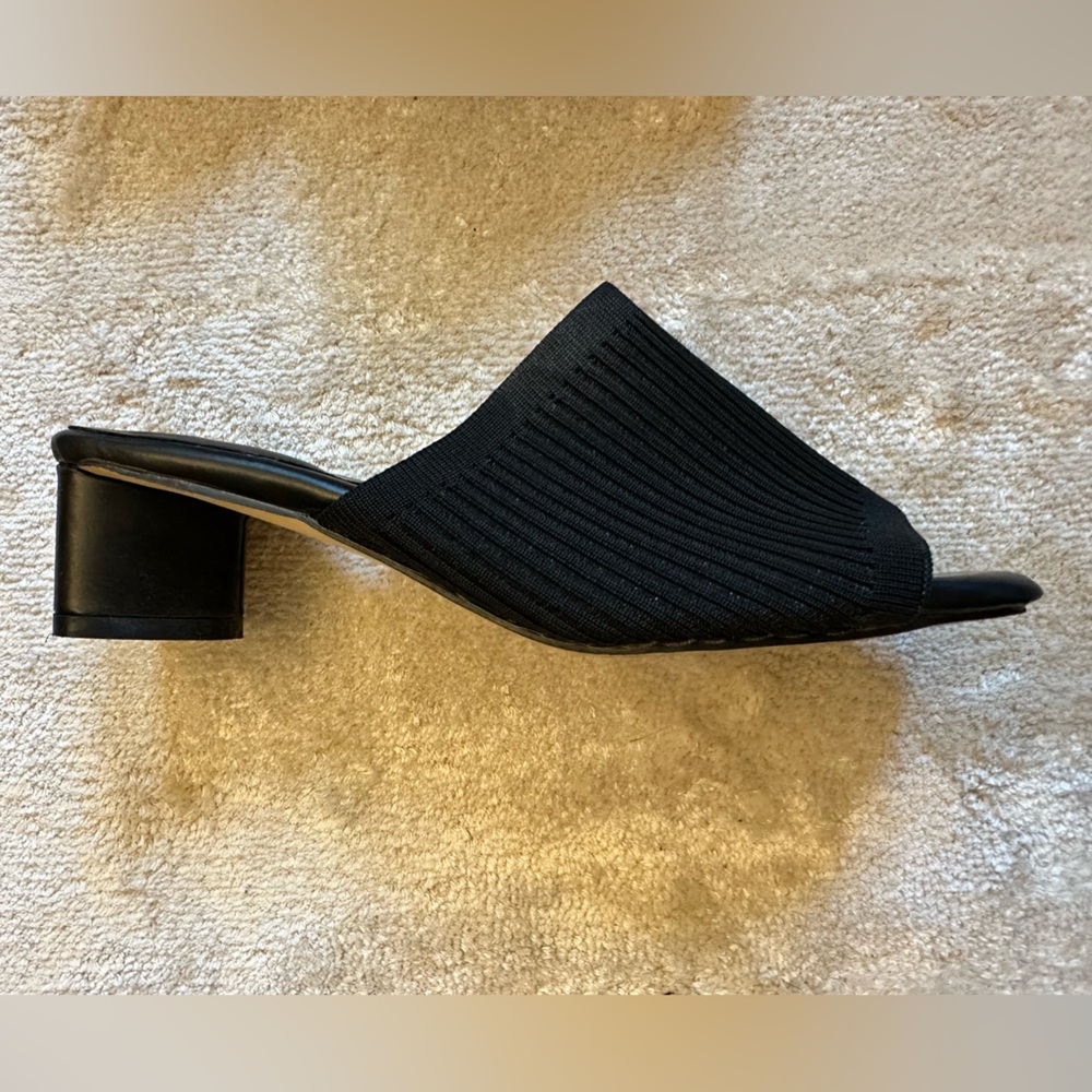 Black open-toed heeled mules